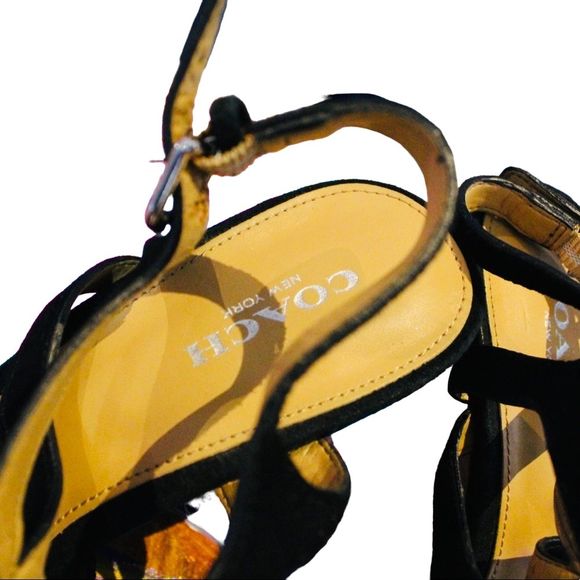COACH black suede strappy wedges size 6 fun party shoes for comfort with class - Picture 11 of 12